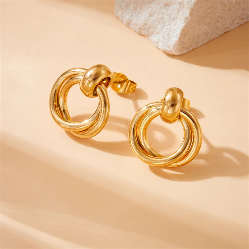 Golden Double Circle Knot Earrings