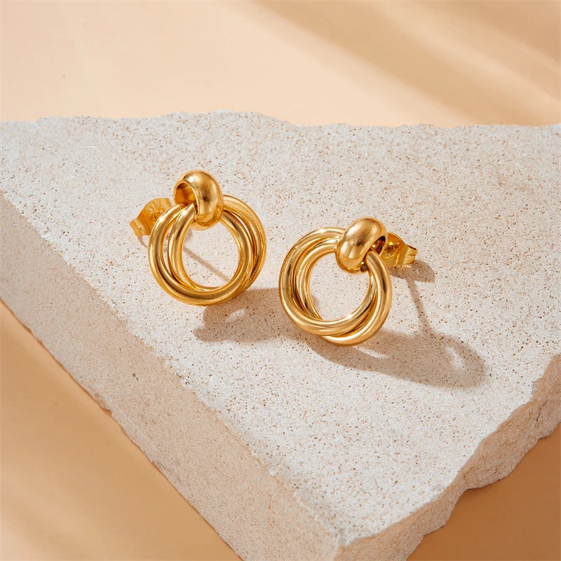 Golden Double Circle Knot Earrings