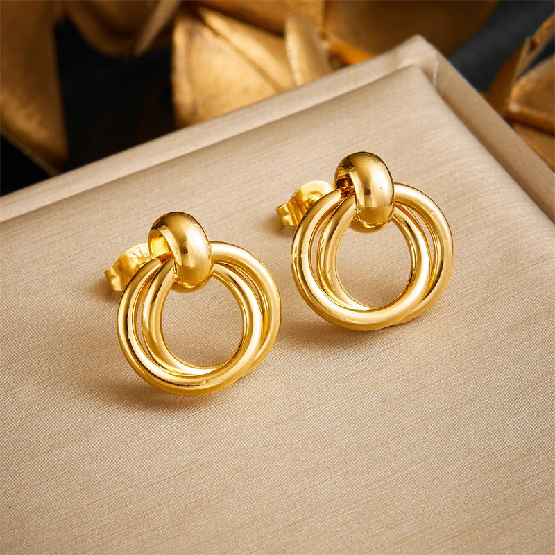 Golden Double Circle Knot Earrings